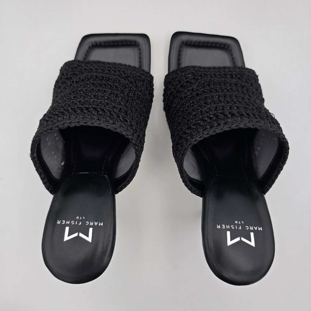 NIB Marc Fisher LTD Dako Square Toe Slip-on Heeled Dress Sandals—Black Crochet—6 - Picture 8 of 16